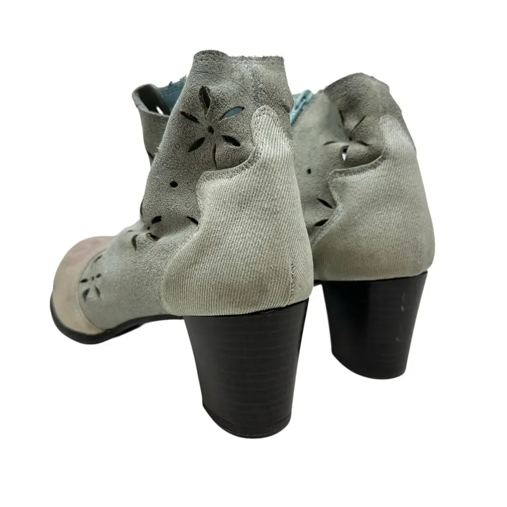 Desigual Ankle Boots Cutwork Tiger Print‎ Heeled Blue Cream Pink Size 41 US 10